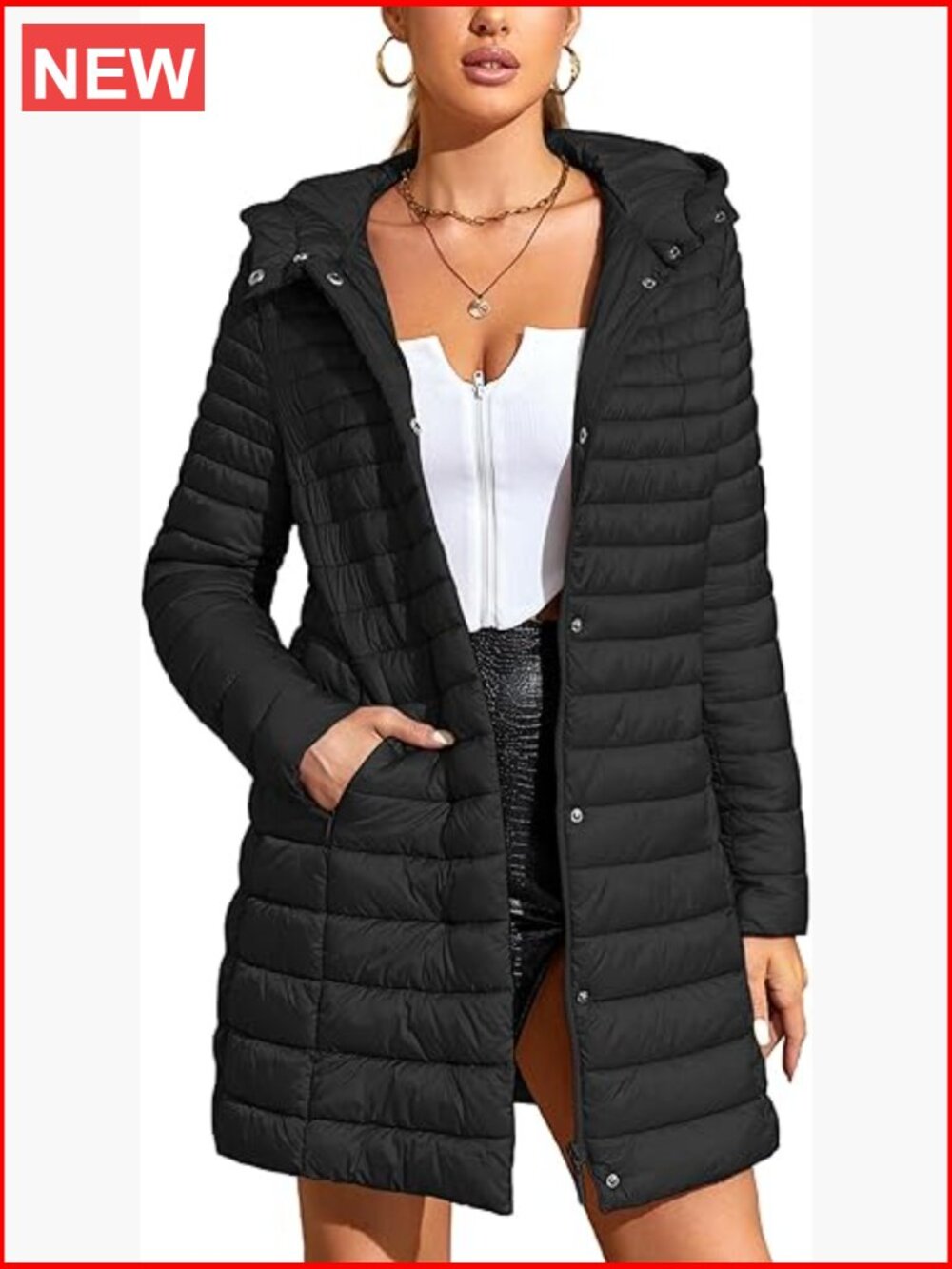 Women's Quilted Lightweight Puffer Jacket Long Bubble Coat with Hood